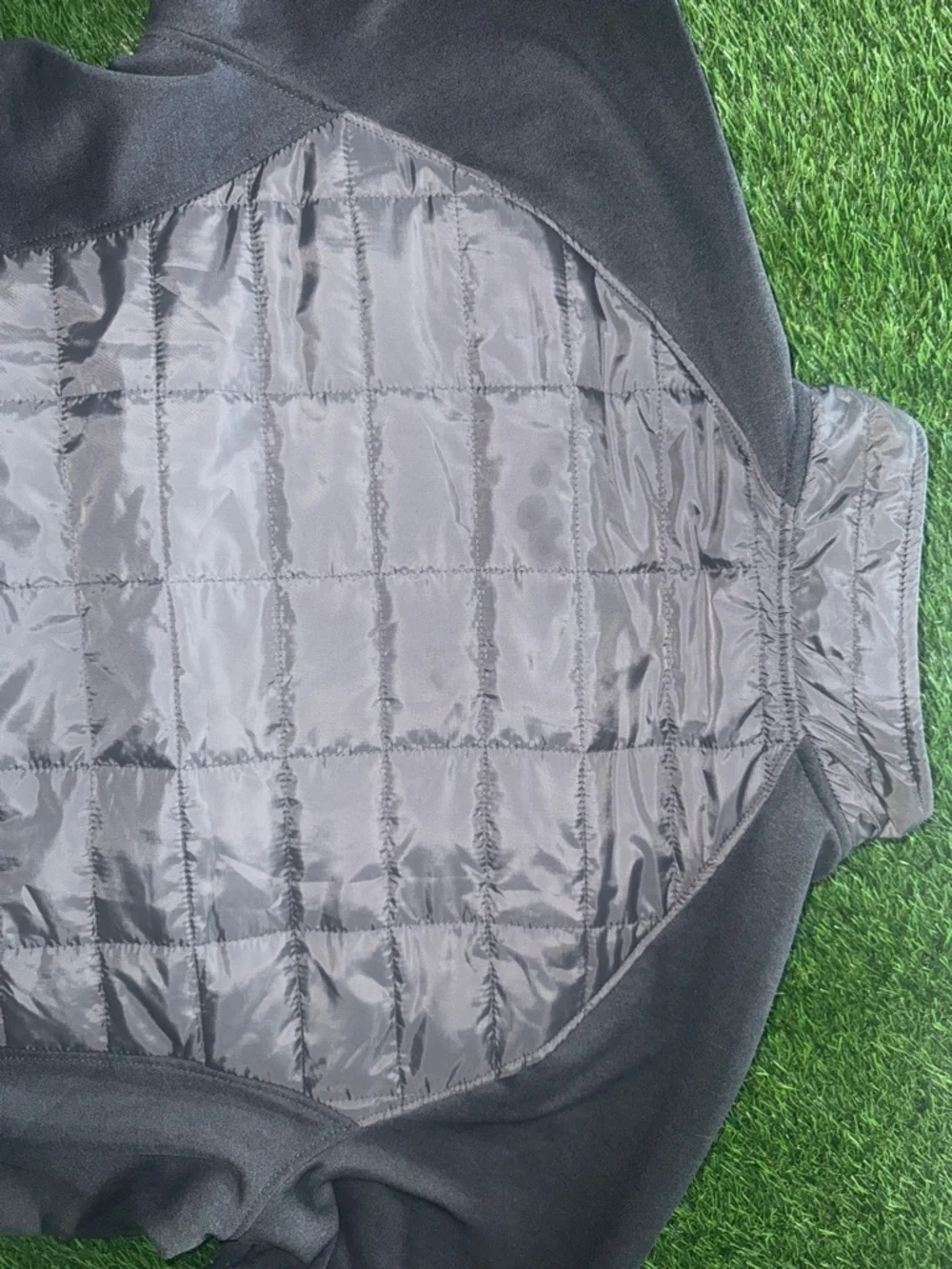 Orvis Gray and Black Quilted Hybrid Jacket with Red Trim